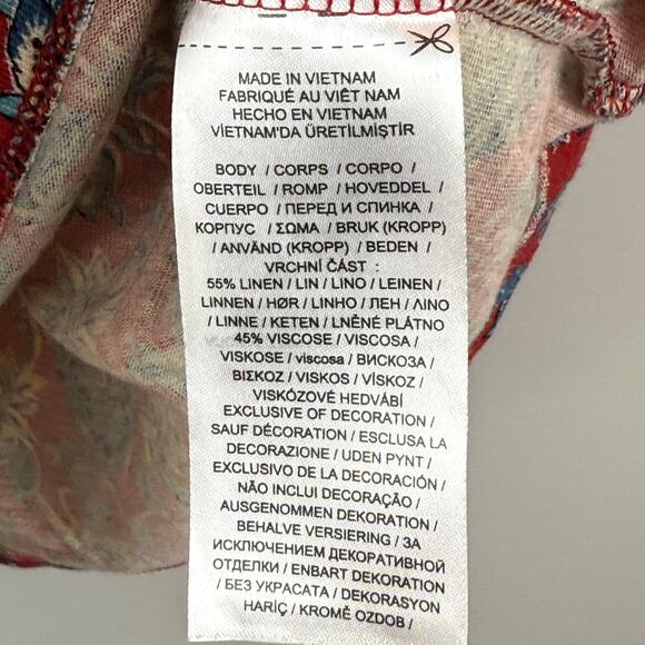 Ralph Lauren Floral Top Womens Large Red Blue Linen Blend Tie-Neck Blouse Bloom - Picture 6 of 8